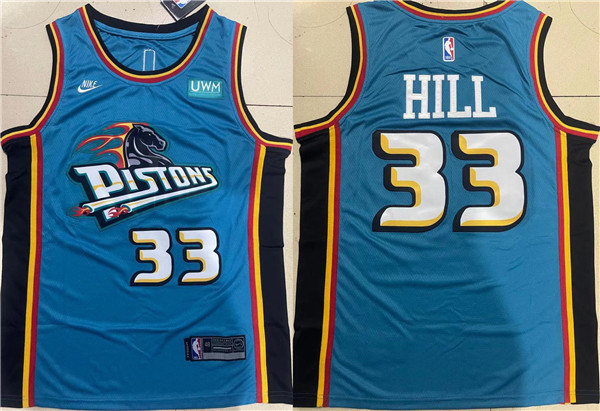Men's Detroit Pistons #33 Grant Hill Blue Stitched Jersey